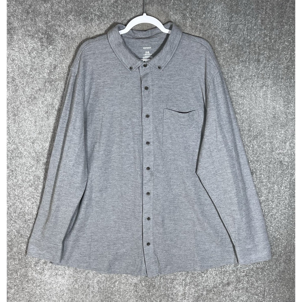 Sonoma Button Down Shirt Mens Size 2XB Gray Chest Pocket Long Sleeve Casual Knit